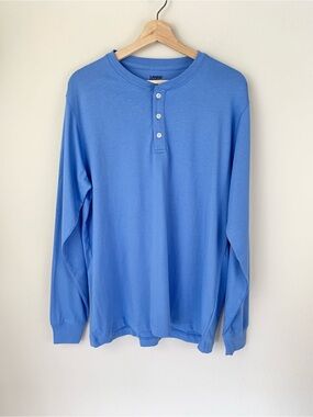 Lands' End Men's Super T Long-Sleeve Henley — Bright Blue